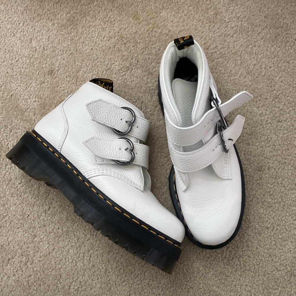 Dr. Martens White Ankle Boots with Black Soles
